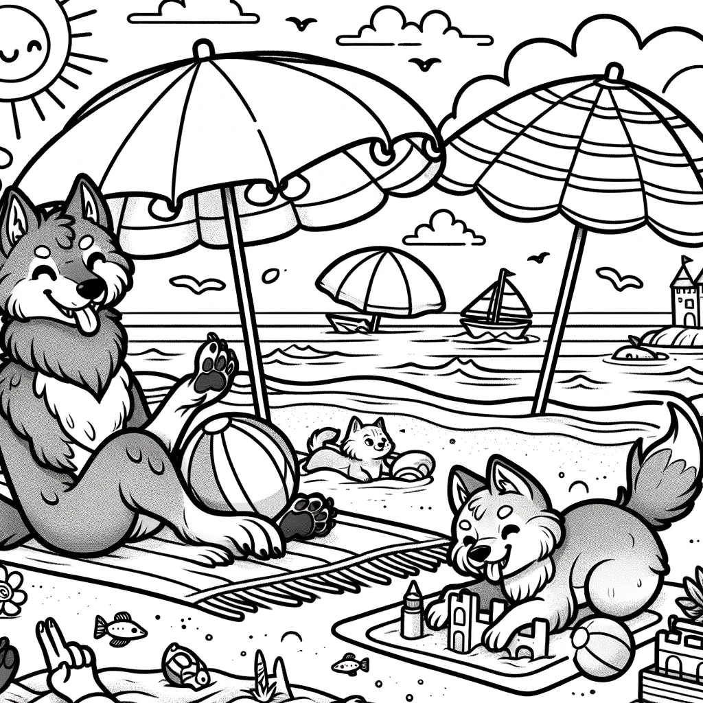 Wolf Coloring Page – At The Beach – Upcycling Pro